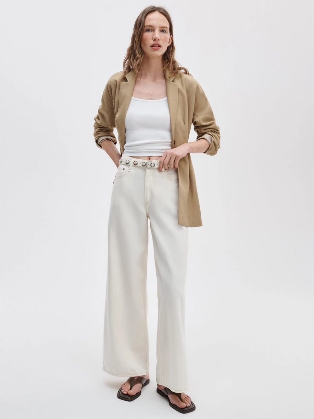 Rag & Bone Sofie High Rise Wide Leg Jeans Size 30 Ecru Wash EUC